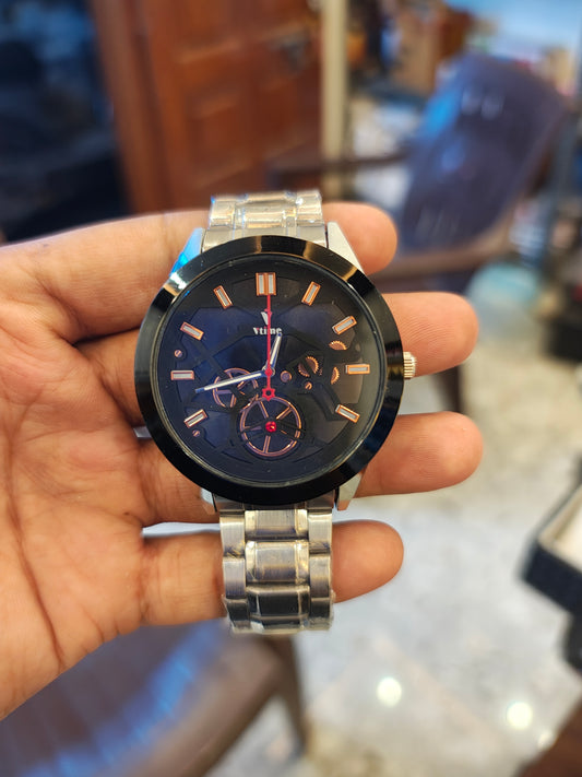 Men's wrist watch silver copper black combination