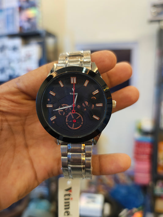 Men's wrist watch silver copper black combination